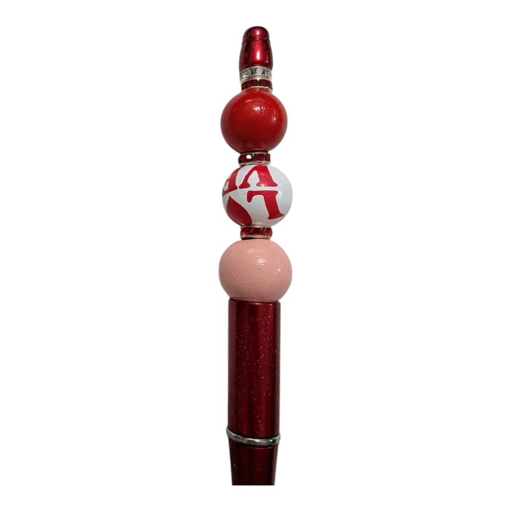 Hand crafted Beaded Pen red white shiny love rhinestones Handmade NEW H-005
